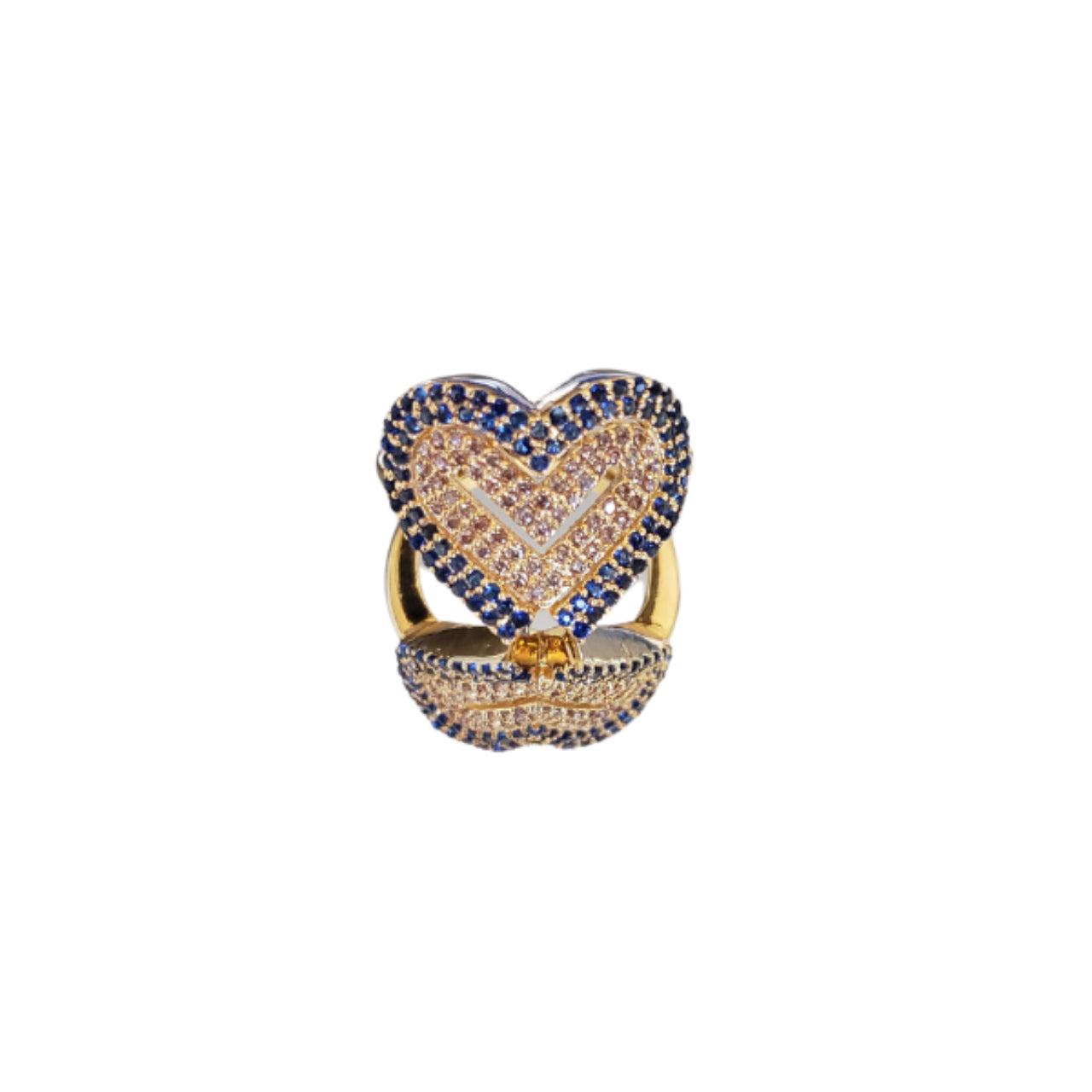 Champagne And Blue Zircon With Yellow Gold Over Sterling Silver Ring - Hand Carved-Peace & Products