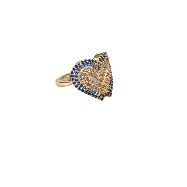 Champagne And Blue Zircon With Yellow Gold Over Sterling Silver Ring - Hand Carved-Peace & Products