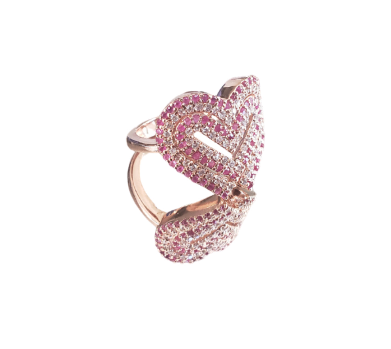 Pink And White Zircon With Rose Gold Over Sterling Silver Ring - Hand Carved-Peace & Products