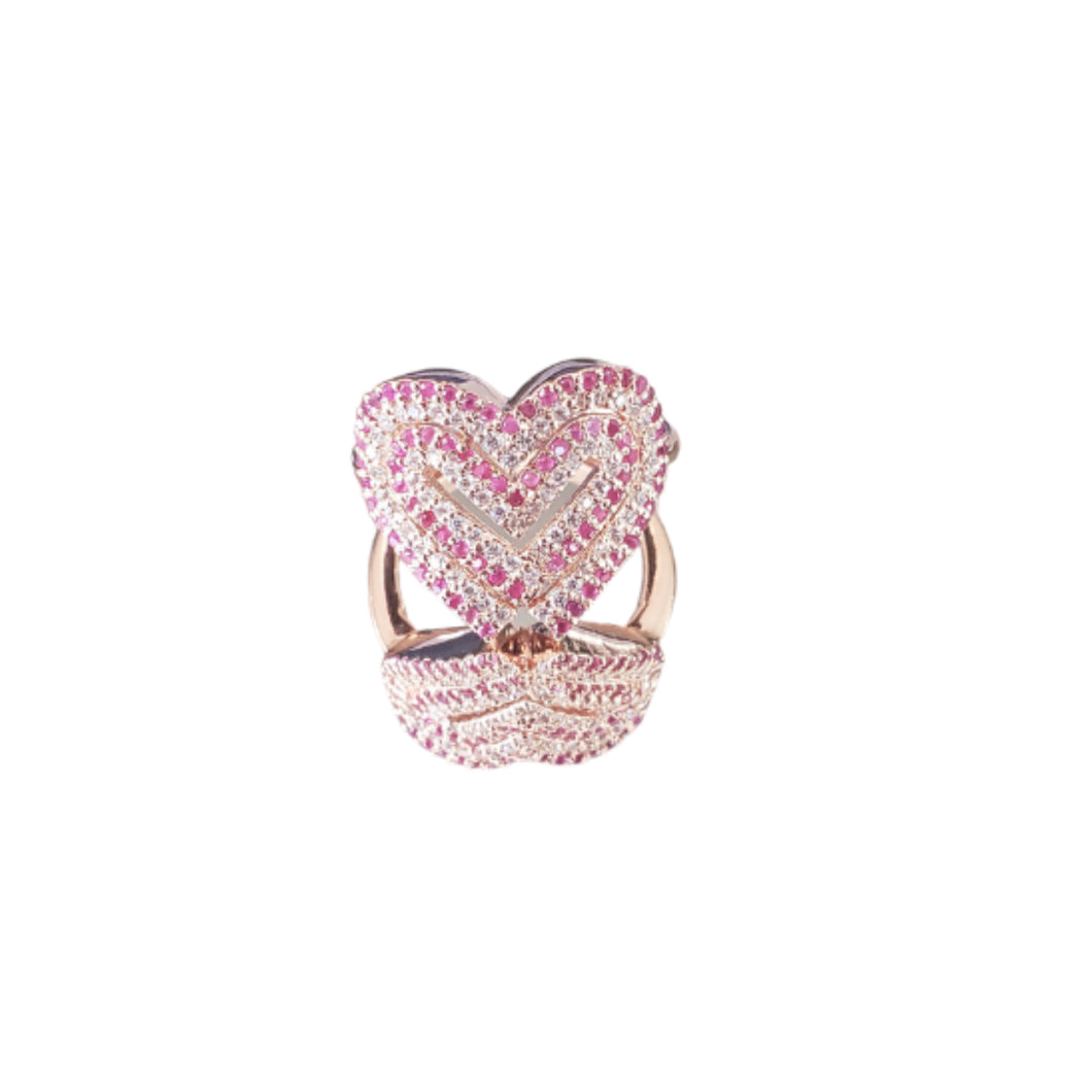 Pink And White Zircon With Rose Gold Over Sterling Silver Ring - Hand Carved-Peace & Products
